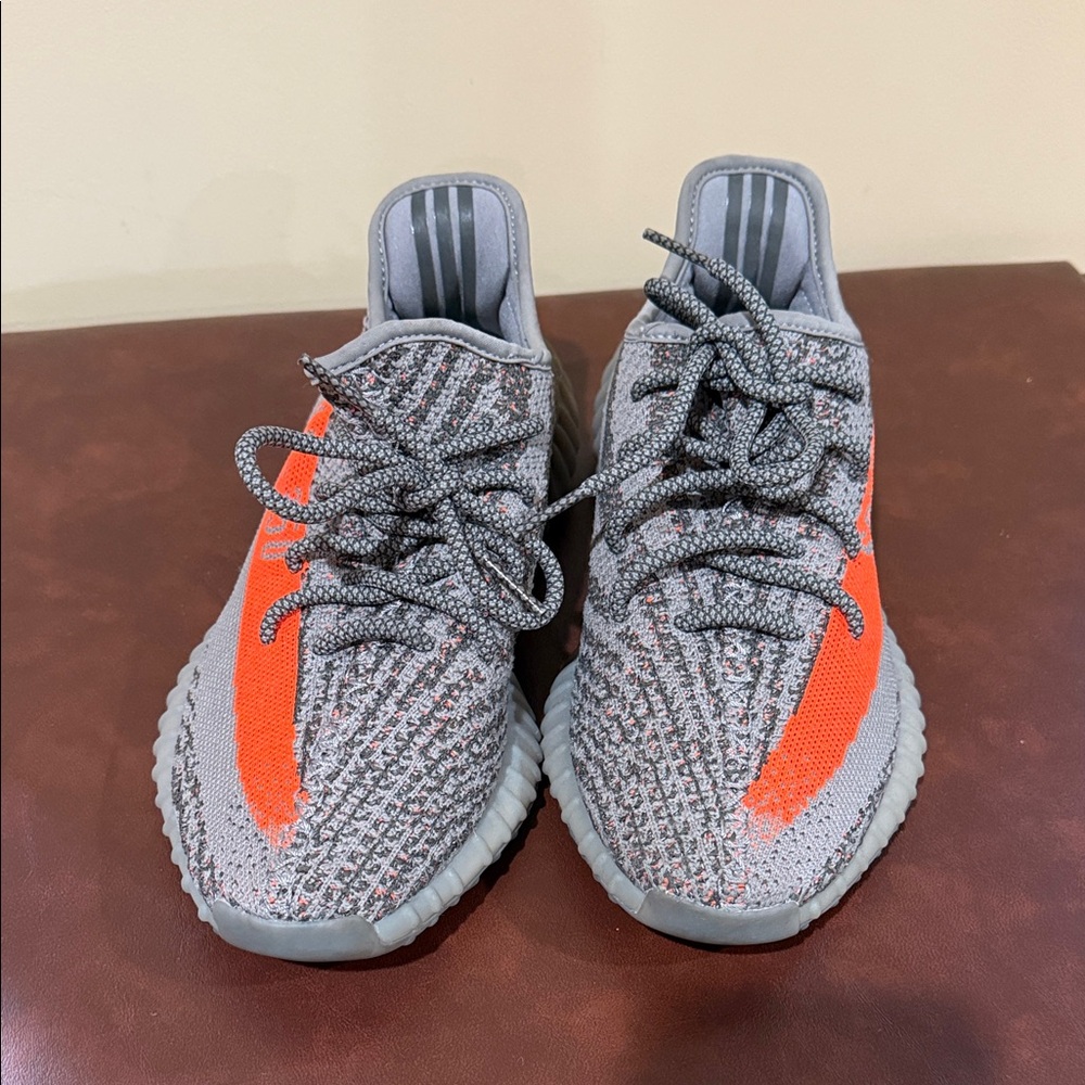 adidas yeezy Gray and Bright Orange Athletic Shoes